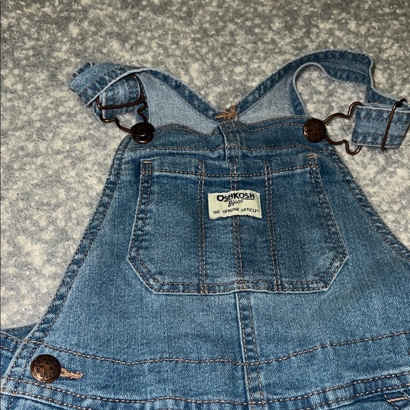 OshKosh B'gosh Blue Denim Overalls with Pink Floral Accents Size 5T - Picture 4 of 7
